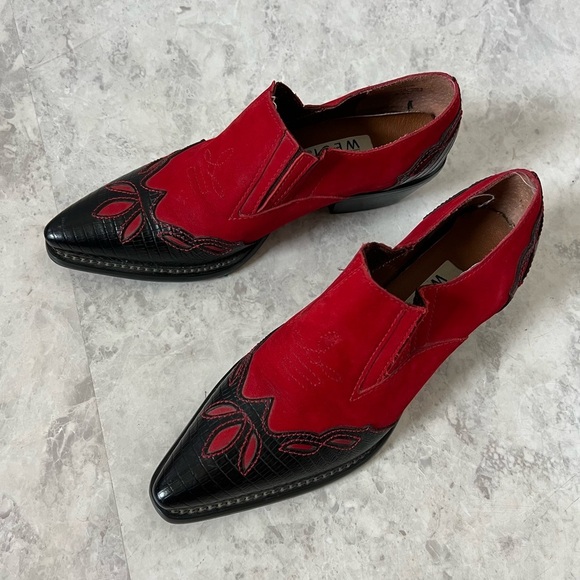 Vintage Nine West Western Boho Red Leather Suede Ankle Boots 7.5 Booties Twee - Picture 2 of 8